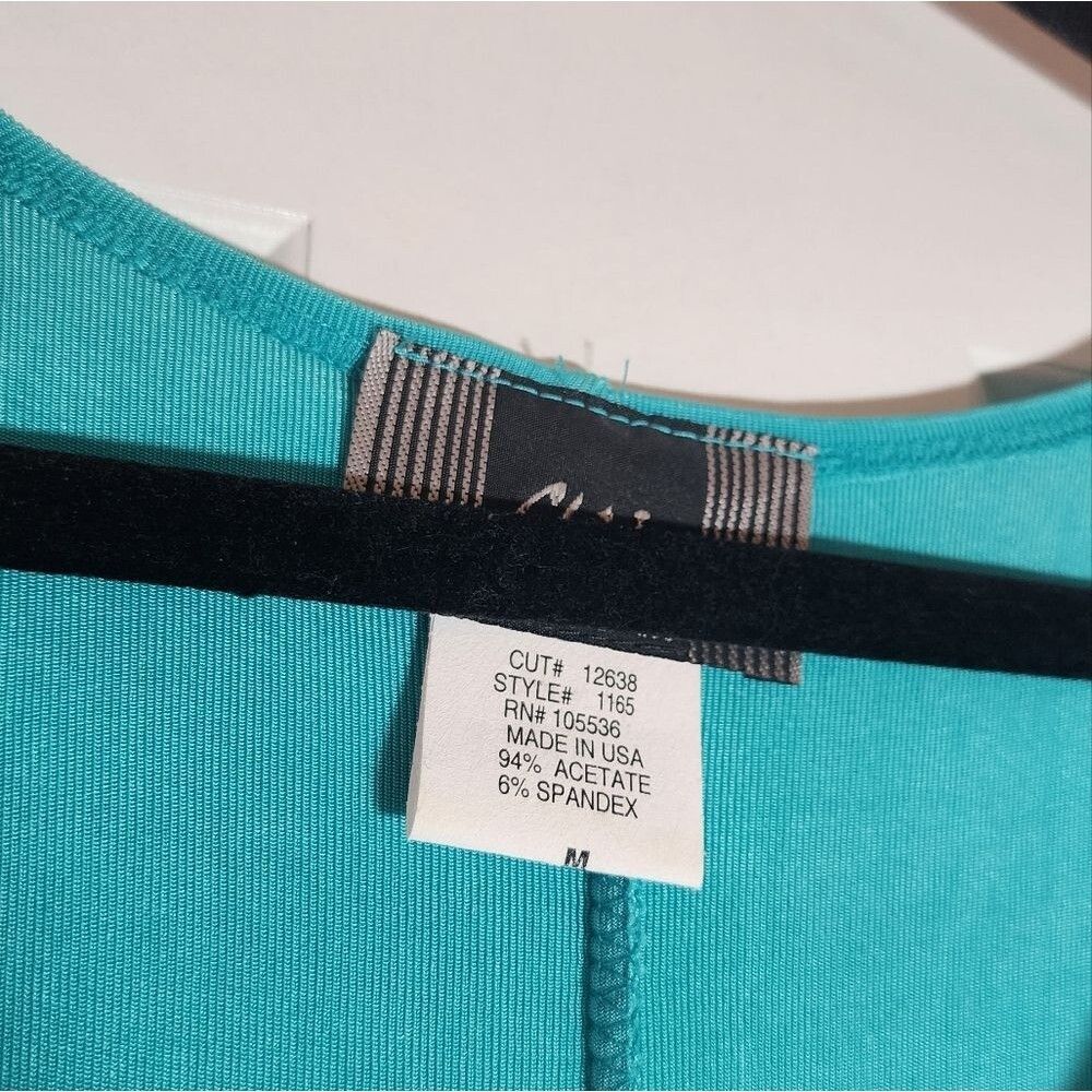 Slinky Brand Aqua Blue Super Stretchy 3/4 Sleeve Midi Dress M - Picture 2 of 5